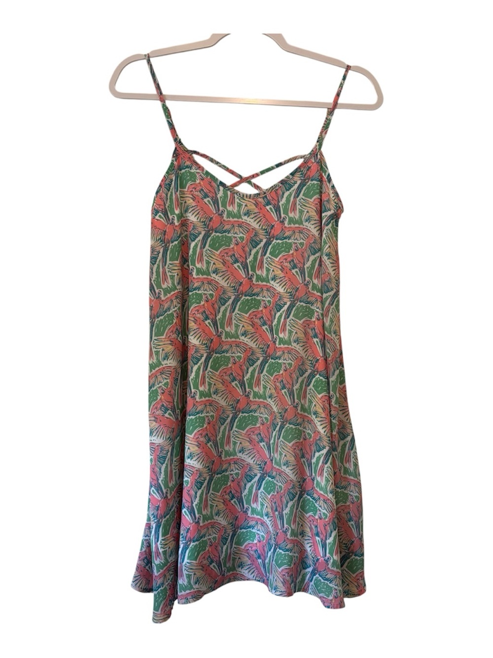 Lauren James Green and Coral Tropical Print Slip Dress